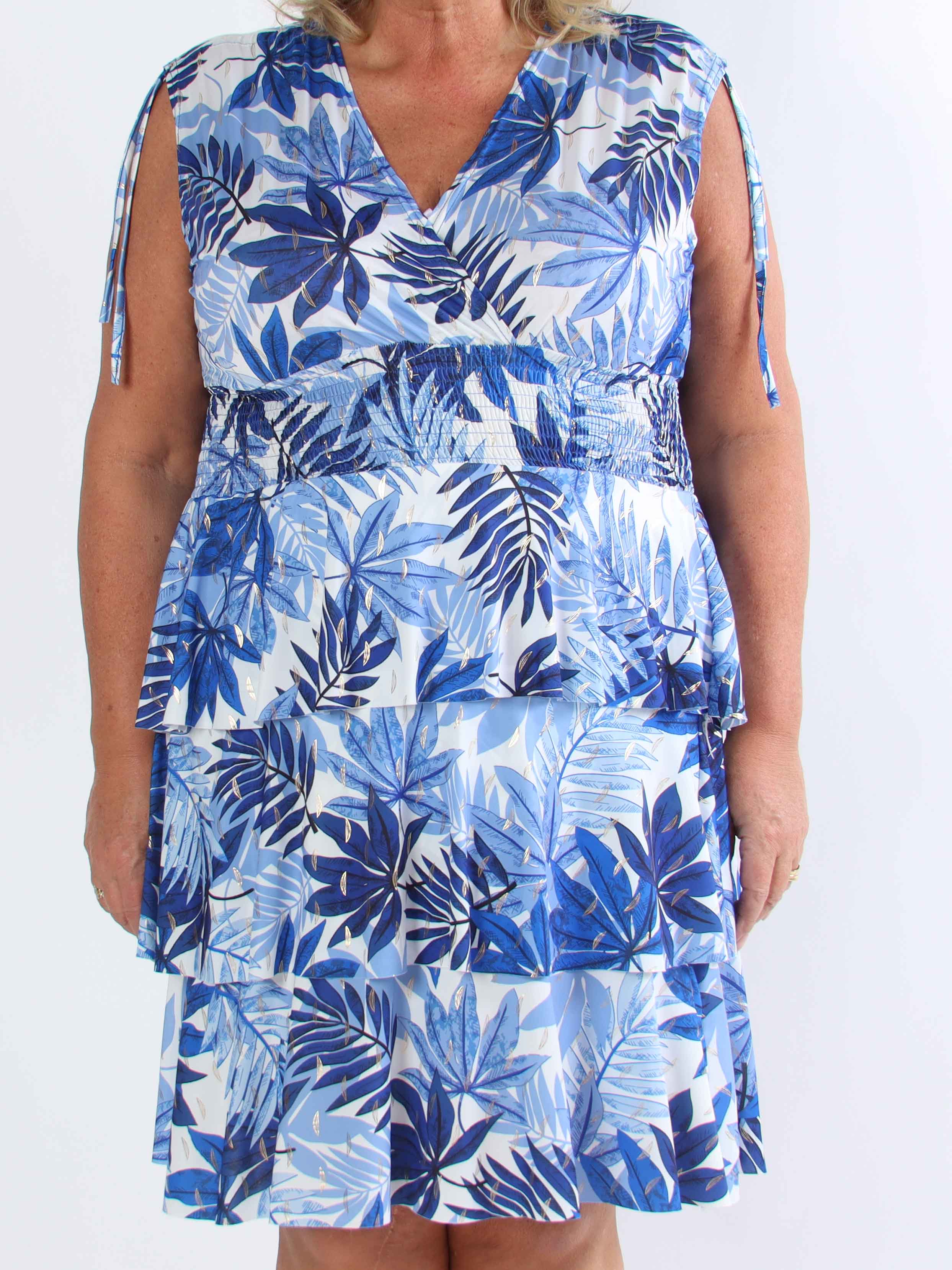 Pams Leaf Frills - Plus size kjole med bladprint og flæser